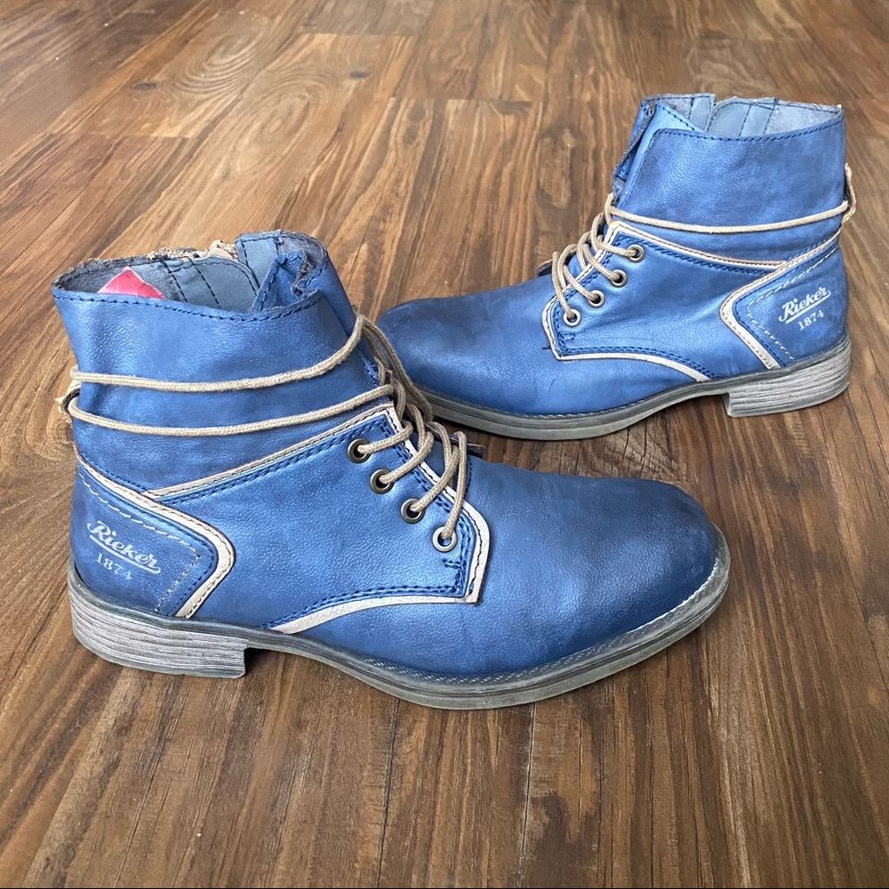 Rieker 91114-14 Blue Leather Lace Zip Up Ankle Boots - Women's 9.5 or EU 40